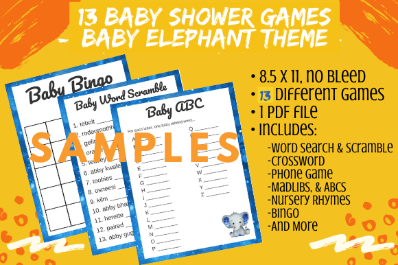 Download 13 Navy Elephant Baby Shower Game Bundle - Game Collection