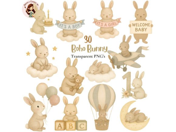 Download Boho Bunny Baby Nursery PNG Bundle - Premium Resources