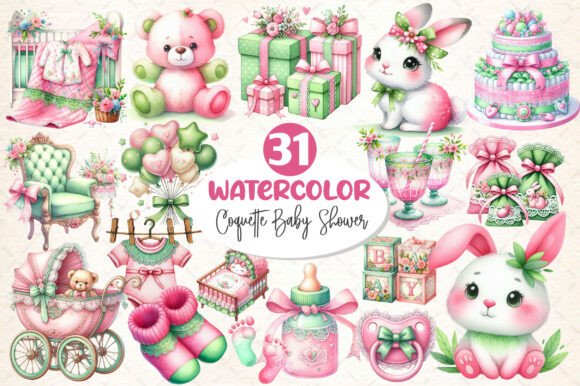 Download Pastel Coquette Baby Shower Clipart - Baby shower Collection