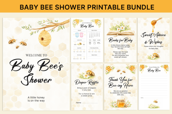 Download Bee Baby Shower Printable Bundle - Baby shower Collection
