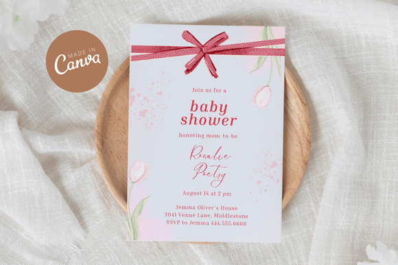 Download Coquette Baby Shower Invitiation Canva - Baby shower Collection
